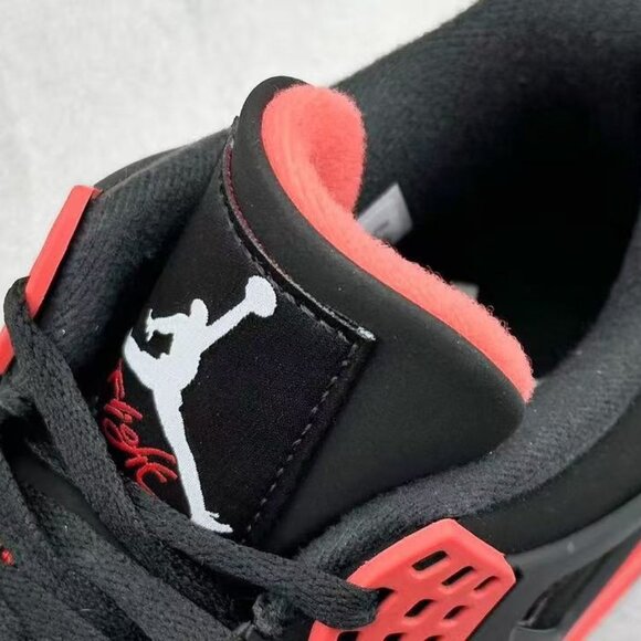Air Jordan 4 Red Thunder Women Men's Black and Red Sneakers - Picture 8 of 9